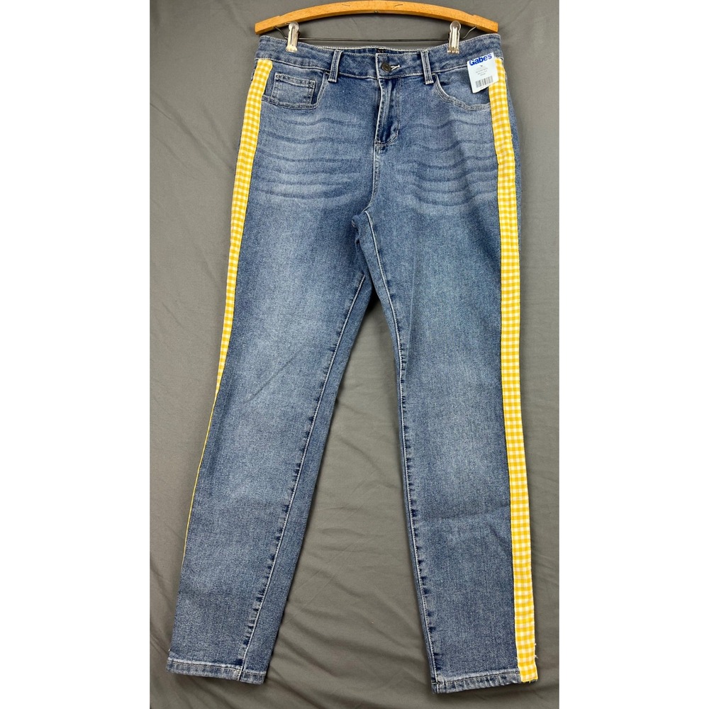 New York & Company Jeans Womens 12 Skinny Blue Yellow Gingham Stripe NWT